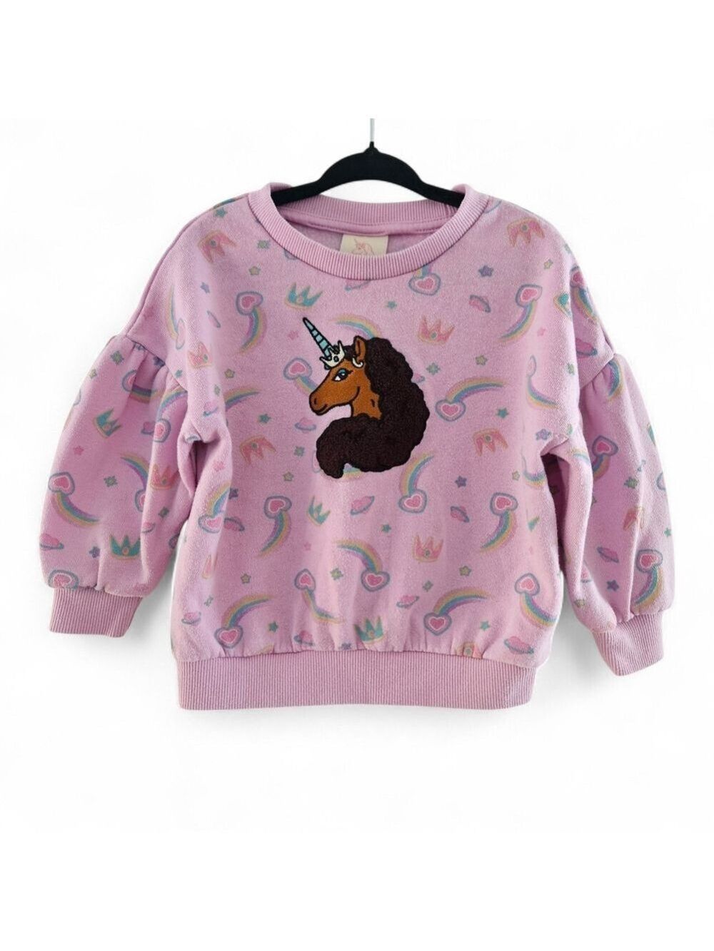 5/$25 Unicorn Toddler Girl 2T Fleece Sweatshirt Pink Rainbow Crown Print